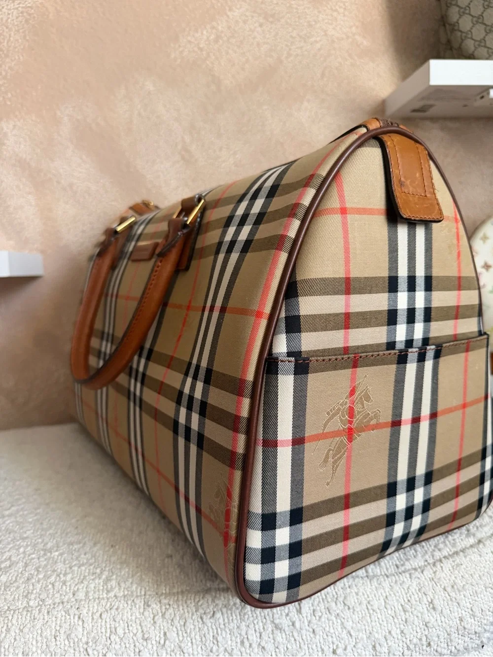 Burberry checkered duffle bag